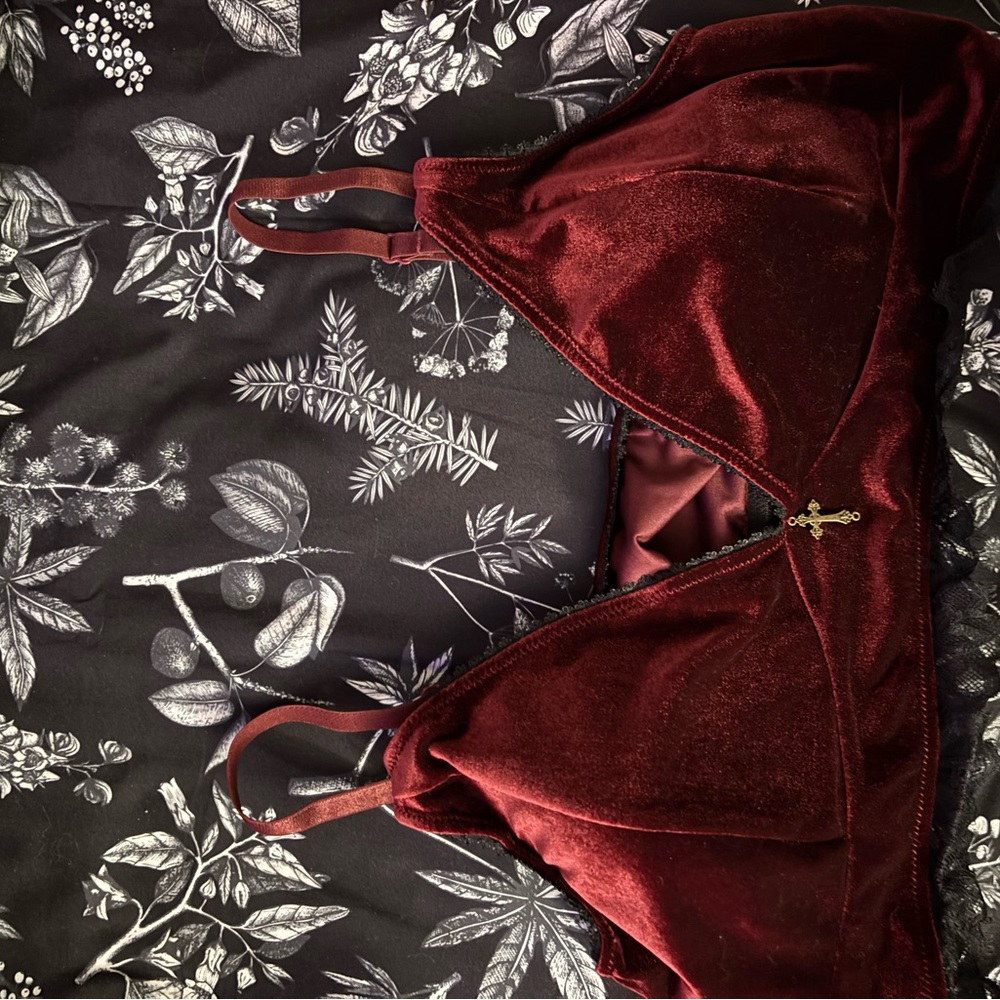 Disturbia Fallen Velour Cross Charm Bralette